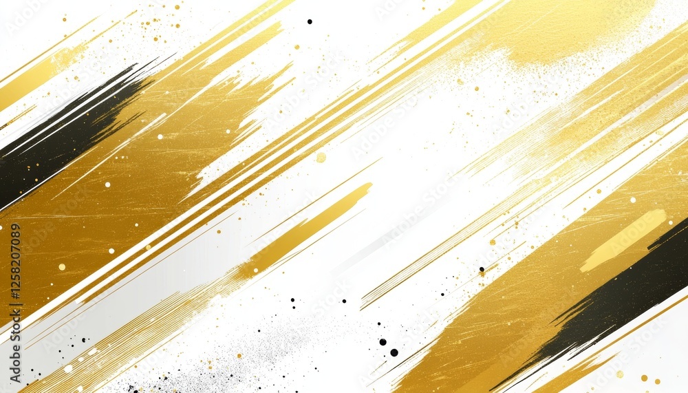 Poster glimmering gold texture abstract design with geometric brush strokes and a seamless pattern