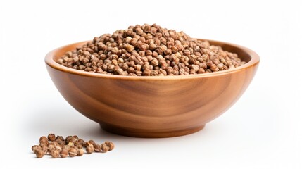 Fototapeta premium Roasted Buckwheat in Wooden Bowl on White Background