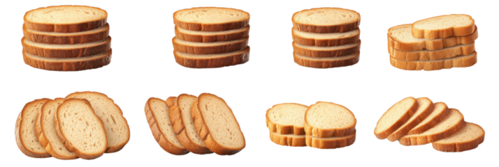 Sliced Bread Collection: A versatile collection of freshly sliced bread, showcasing various arrangements and perspectives for culinary and editorial use.  isolated on transparent