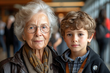 grandma and grandson went on a trip. Beautiful old age