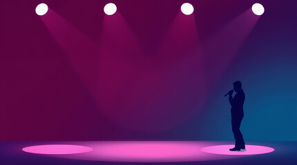 Karaoke wallpaper template. Silhouette of a singer singing a song with empty space for text