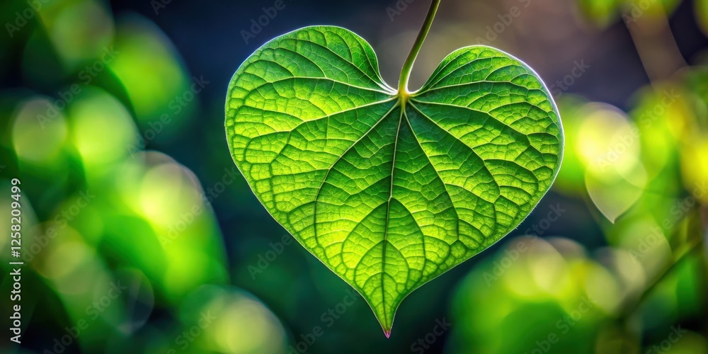 Leinwandbilder a single leaf with a heart shape illuminated by the sun's rays, revealing intricate veins and a deli