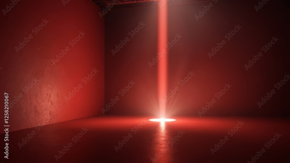 Poster a dramatic red room highlighted by soft lighting, creating an atmospheric effect