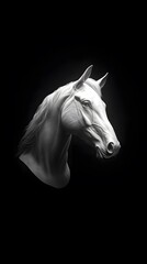 Neon White Horse, Unicorn, on Black Background, Abstract Image, Texture, Pattern Background, Wallpaper, Cover and Screen of Smartphone, PC, Laptop, 9:16 and 16:9 Format