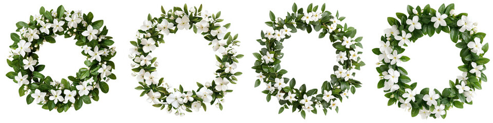Naklejka premium Exquisite handcrafted floral wreath made with lush green leaves and delicate white flowers perfect for decorating homes weddings or special occasions This natural