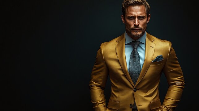 businessman in a gold suit, a symbol of luxury, success and wealth,	
 - Powered by Adobe