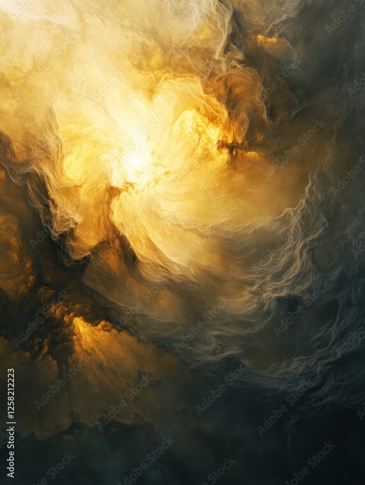 Aufkleber Swirling yellow and gray clouds of Venus blend in an ethereal atmosphere under glowing sunlight. Generative AI