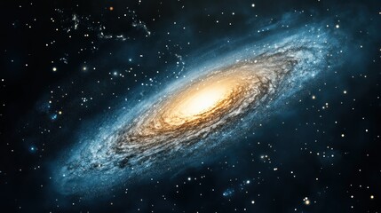 Obraz premium Spiral galaxy in deep space with bright core and surrounding stars.