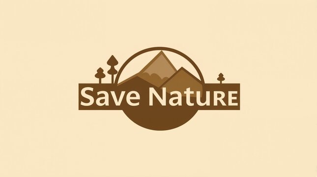 Stylized logo with mountains and trees featuring the phrase "Save Nature" symbolizing environmental awareness