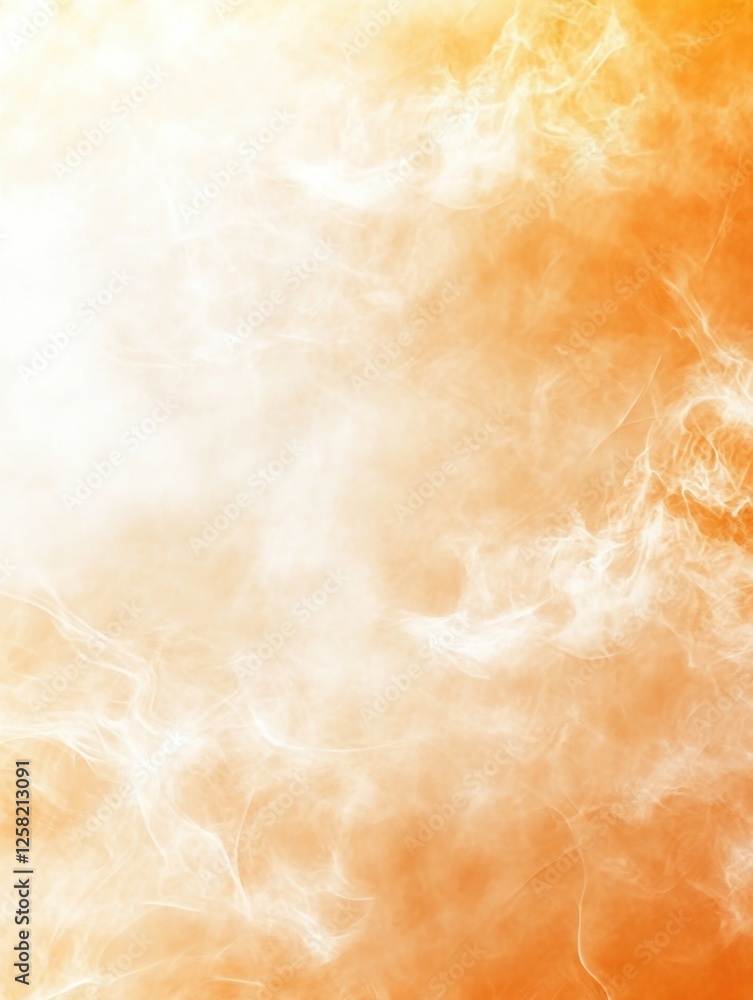 Poster abstract orange and white color field with subtle wispy textures reminiscent of clouds or smoke.