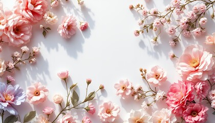 Obraz premium Floral Arrangement with Pink Flowers and Blossoms on White Background