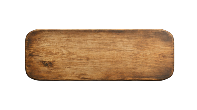 Empty wooden sign board with rounded corners on transparent background
