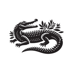 Obraz premium Crocodile black silhouette vector illustration