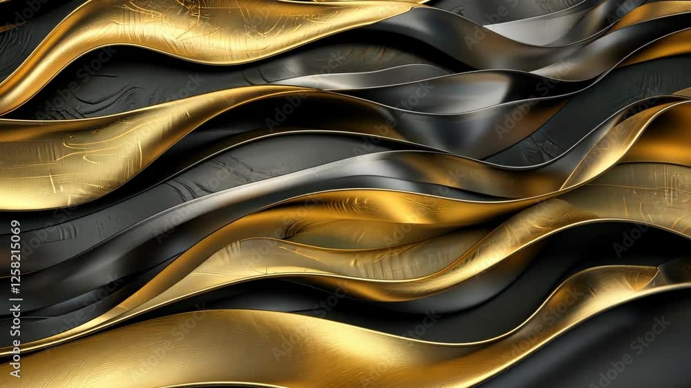 Poster elegant wave patterns alternate between black and gold, showcasing a striking interplay of light and