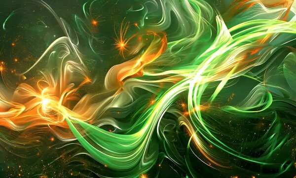 Abstract swirling green and orange energy, cosmic background, design element