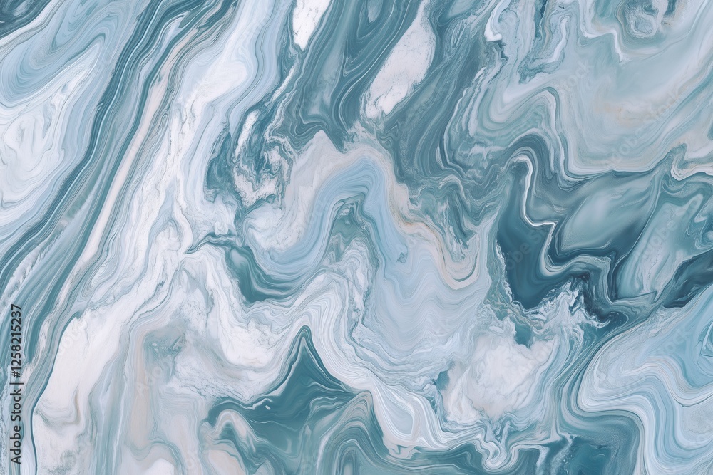 Poster turquoise and white abstract fluid marble texture with flowing patterns