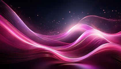 Fototapeta premium dynamic pink light streaks forming a wave pattern against a dark background, sparkling particles resembling stars