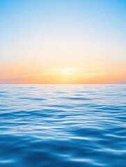 Naklejka premium Calm ocean at sunset: Gentle waves reflect soft sunlight. Serene, peaceful, and beautiful scene.