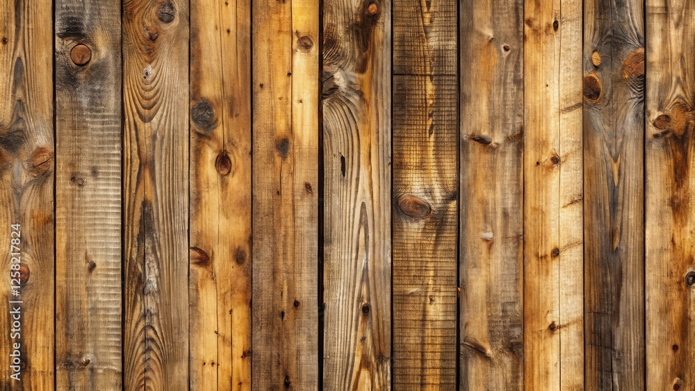 Poster weathered wooden planks with natural grain patterns and knots, ideal for rustic backgrounds or textu