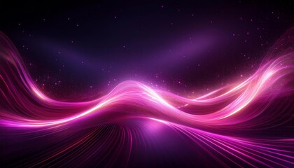 Obraz premium dynamic pink light streaks forming a wave pattern against a dark background, sparkling particles resembling stars