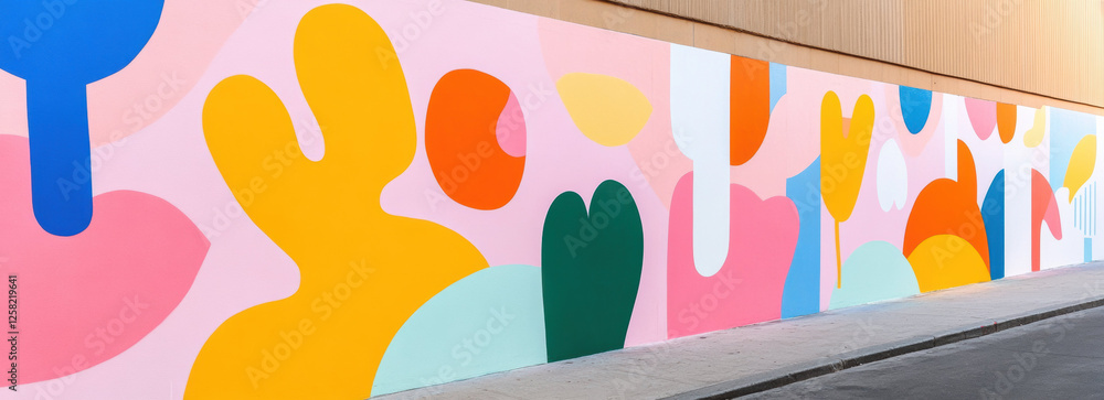 Aufkleber vibrant and colorful abstract mural featuring bold shapes and patterns on urban wall. pride month ac