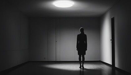 Obraz premium A solitary figure in dim light, evoking a sense of trepidation and doubt.