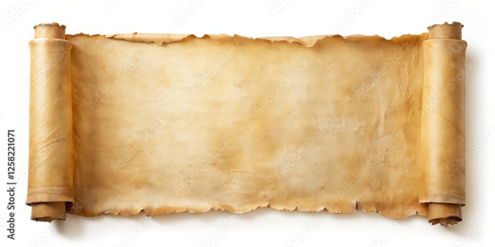 Aufkleber an unfurled parchment scroll with faded ink and aged texture, ready for writing or storytelling