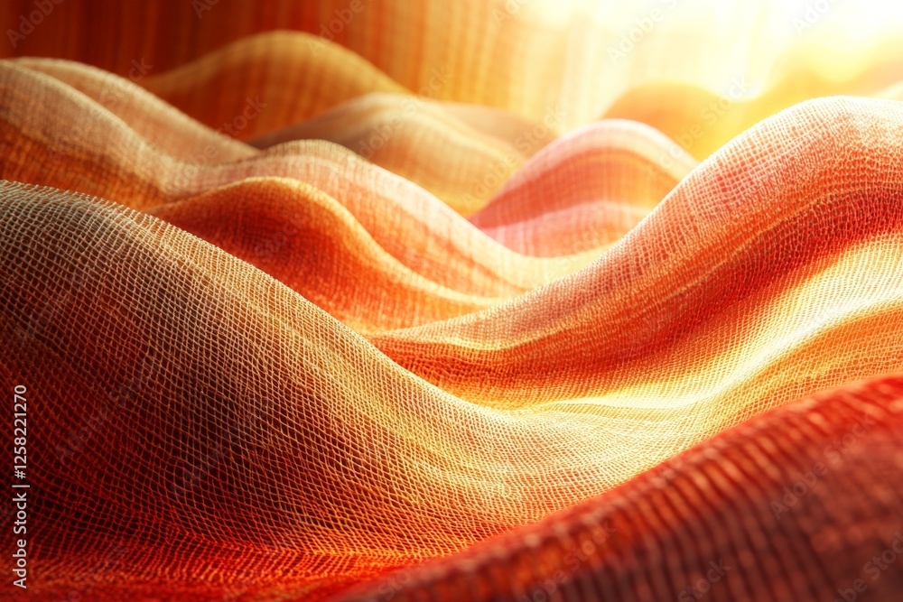 Poster textured fabric waves create a warm and inviting atmosphere with soft layers and sunlight streaming 