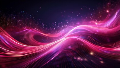 dynamic pink light streaks forming a wave pattern against a dark background, sparkling particles resembling stars