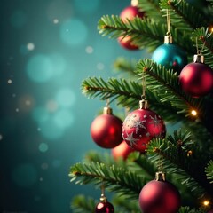 Colorful ornaments and garlands hanging from a Christmas tree branch , ornaments, holiday, garland