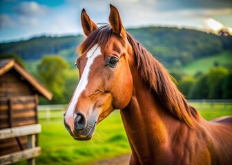 Obraz premium Majestic Farm Horse Close-Up: Powerful Headshot with Copy Space