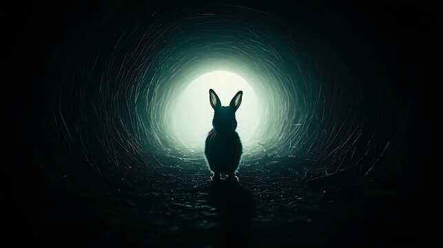 Silhouette Rabbit in a Tunnel of Light Mysterious Animalistic Image with Dark and Moody Ambience