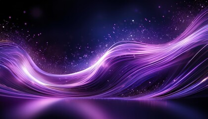 Fototapeta premium dynamic purple light streaks forming a wave pattern against a dark background, sparkling particles resembling stars