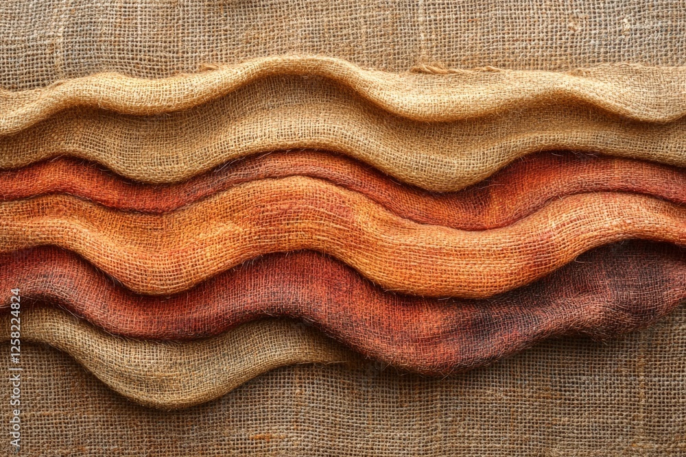 Poster colorful waves of burlap fabric creating a textured display in natural light