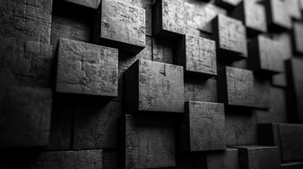 Abstract dark grey square blocks wall texture