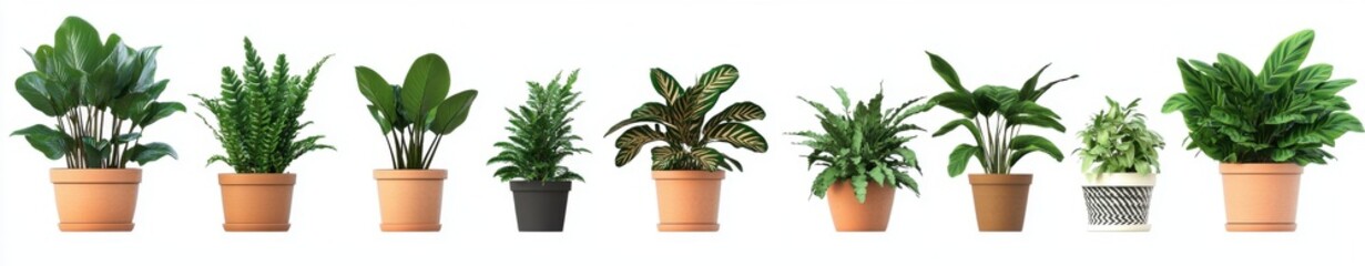 Obraz premium Houseplant Collection: A diverse assortment of vibrant houseplants in terracotta pots, showcasing their lush foliage and unique textures.