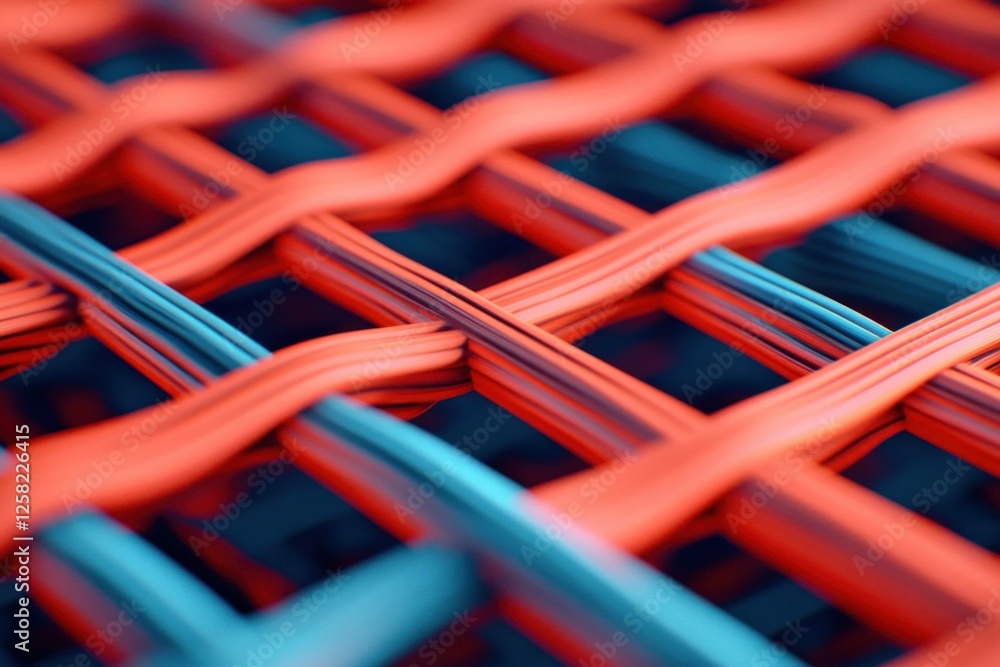 Poster colorful woven pattern showcasing bright red and blue strands creating a dynamic and textured visual