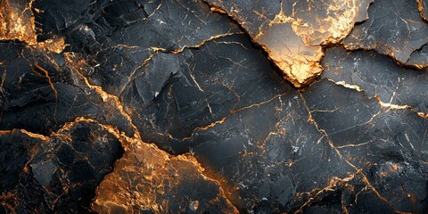 Fototapeta premium Elegant Black Marble with Gold Accents, Mirror-Like Polish, Ambient Light Reflections 