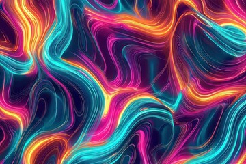 Intense bursts of neon in shades of crimson and golden-yellow glow against a dark, AI-generated background, arranged chaotically but harmoniously.