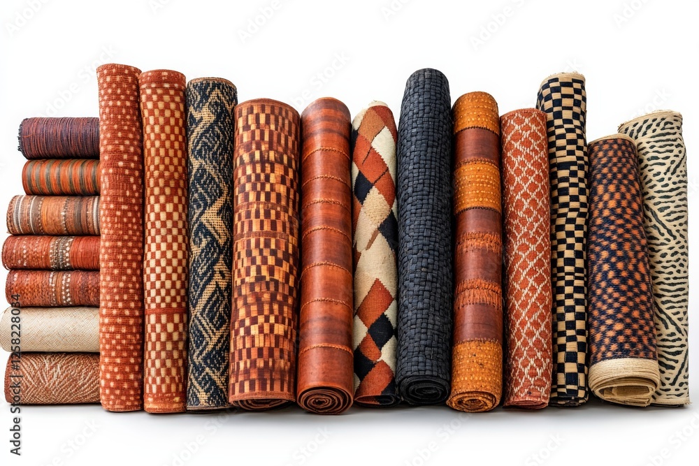 Aufkleber textiles displayed in an artistic arrangement showcasing unique patterns and colors in a studio sett