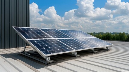 Rooftop solar panel energy system, cloudy sky