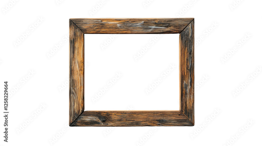 Poster empty rustic wooden picture frame with transparent background