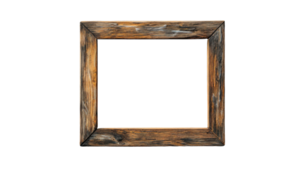 Empty rustic wooden picture frame with transparent background