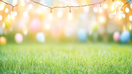 Obraz premium Soft Focus Festive Lights over Lawn Background Holiday Celebration Party Occasion Concept