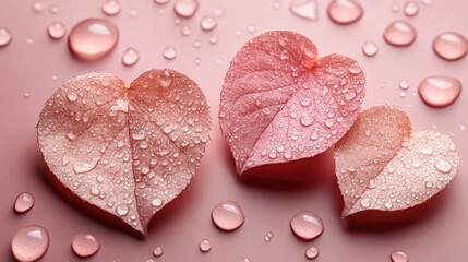 Fototapeta premium Delicate heart-shaped leaves adorned with water droplets
