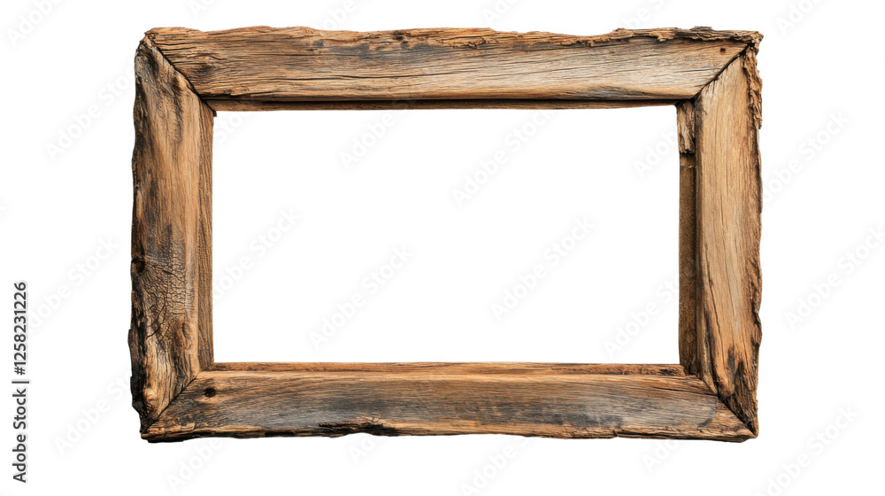 Poster old weathered wooden empty picture frame with transparent background