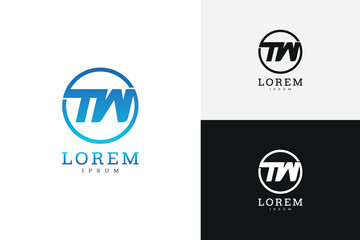 Modern TW logo with circular frame, bold typography, and gradient blue black and white style.