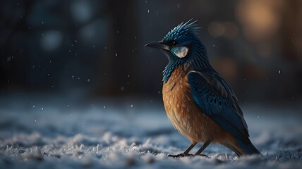Blue Jay in Winter - Standing Tall in the Snow