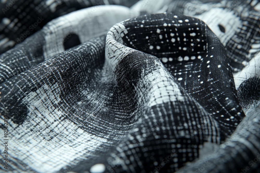 Aufkleber detailed close-up of textured fabric with black and white abstract patterns showcasing intricate des