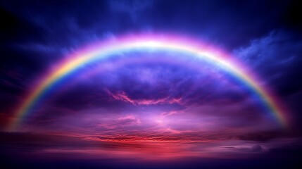Fototapeta premium Spectacular Rainbow Arc Display Against a Dramatic Twilight Sky With Vibrant Hues and Atmospheric Texture